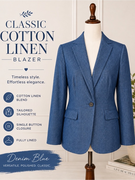 Talbots Jackets & Blazers - Talbots Denim Blue Cotton Linen Single Button Blazer Jacket